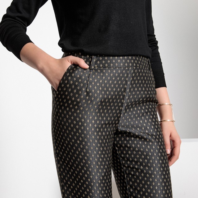 Pantalón recto jacquard, corte tobillero